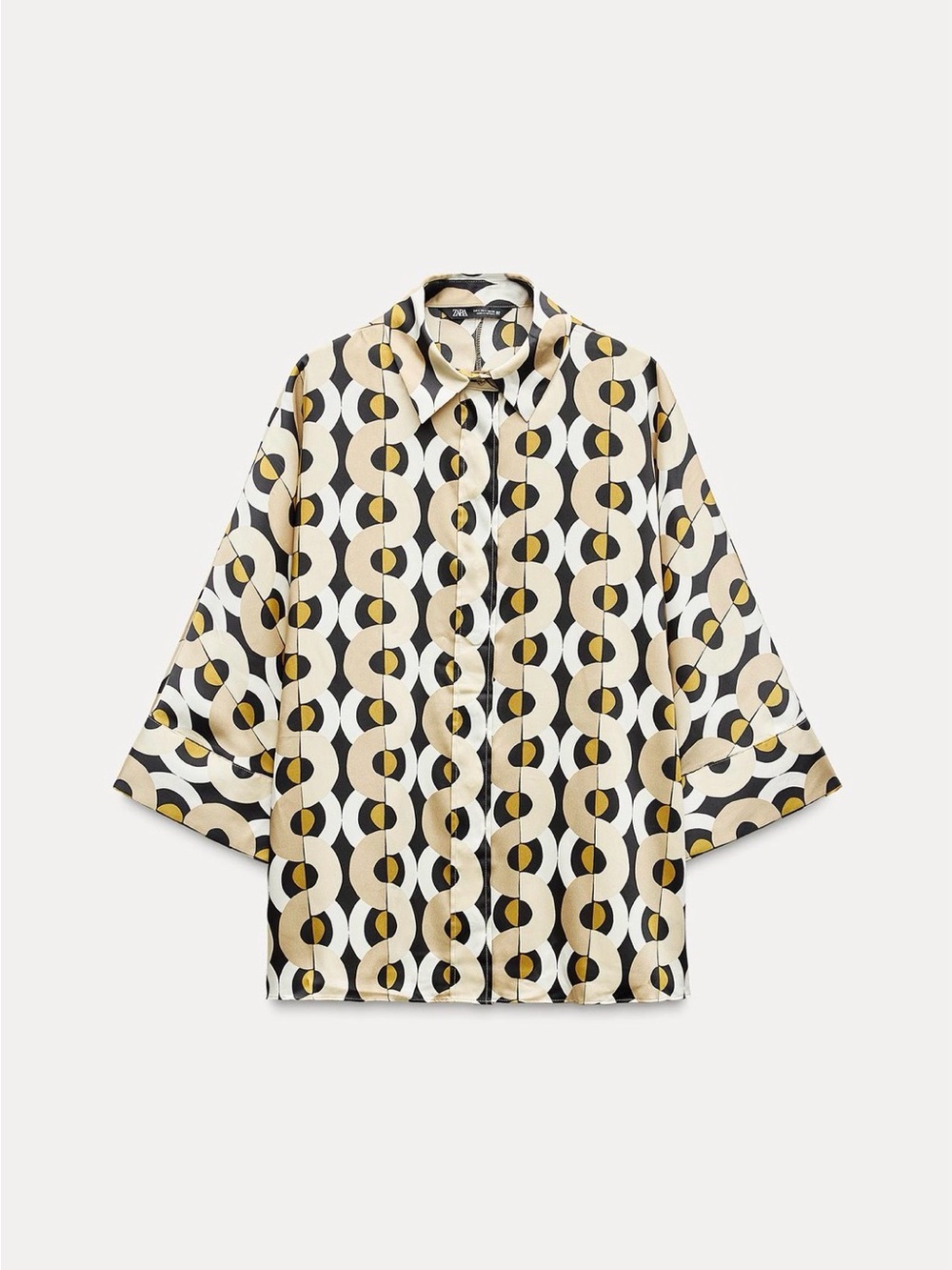 Zara Retro Geo Print Short Sleeve Shirt - Beige/Black/Yellow